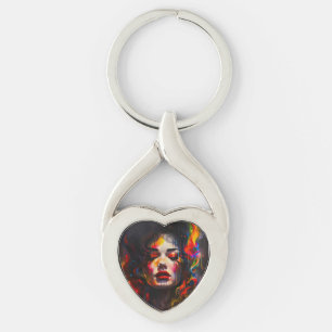 Bold Surreal Portrait Key Ring