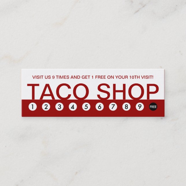 bold TACO SHOP customer loyalty Card (Front)