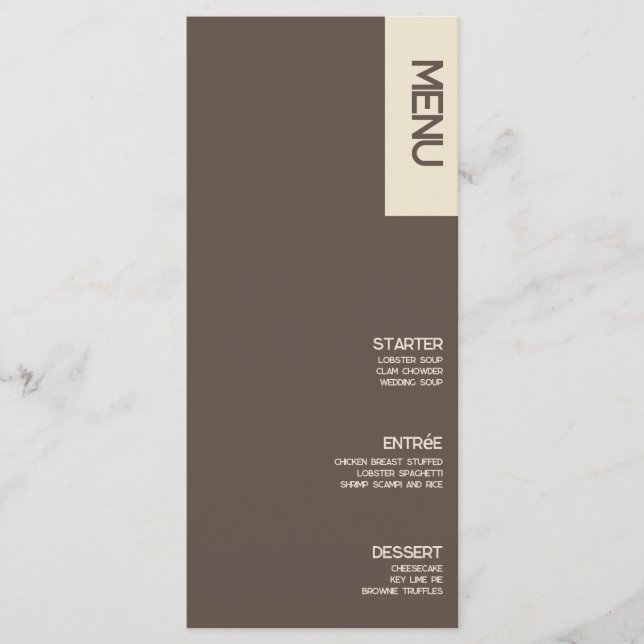 Bold Tan Brown  Wedding Menu (Front)