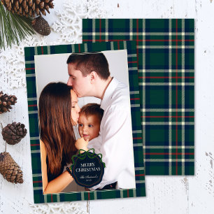 Bold Tartan Plaid Green Christmas Photo  Holiday Card