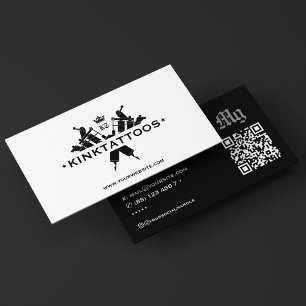Bold Tattooist Crown Tattoo Artist Black White Business Card