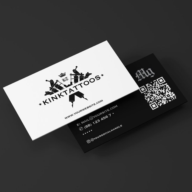 Bold Tattooist Crown Tattoo Artist Black White Business Card (Bold Tattooist Tattoo Artist Crown Black and white
)