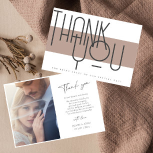 Bold Taupe and Black Typography Photo Wedding Thank You Card