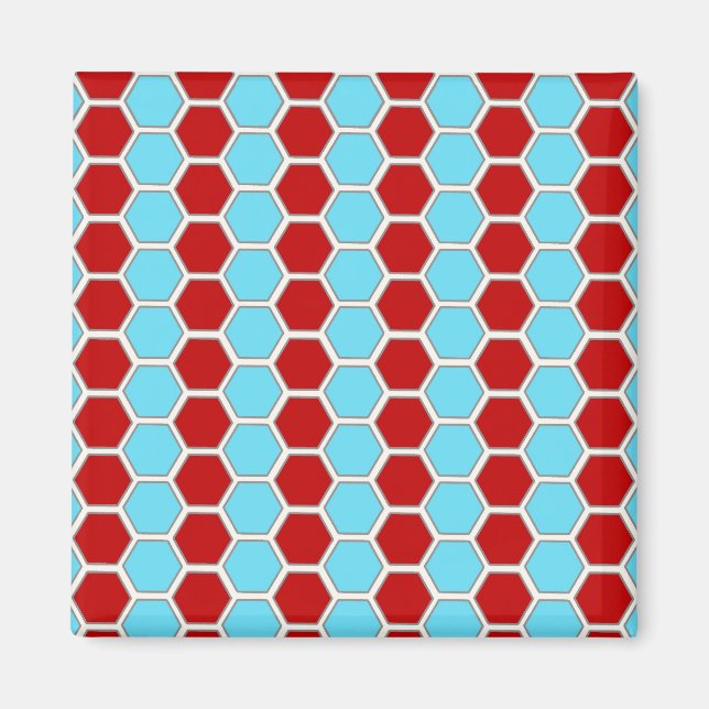 Bold Teal Blue and Red Hexagon Tile Pattern Gifts. Magnet (Front)