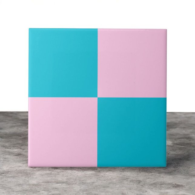 Bold Teal Blue Pink Chequerboard Modern Minimalist Tile (Creator Uploaded)