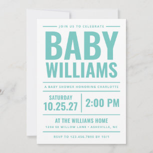 Bold Teal Gender Neutral Baby Shower Invitation