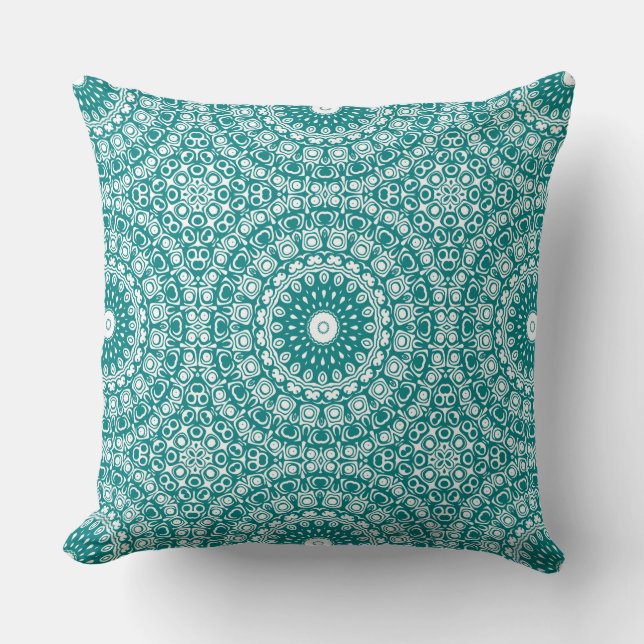 Bold Teal Mandala Pattern Cushion (Front)