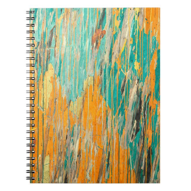 Bold Teal Orange Abstract Paint Notebook (Front)