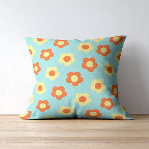 Bold Teal & Orange Flower Tropical Whimsical  Cushion