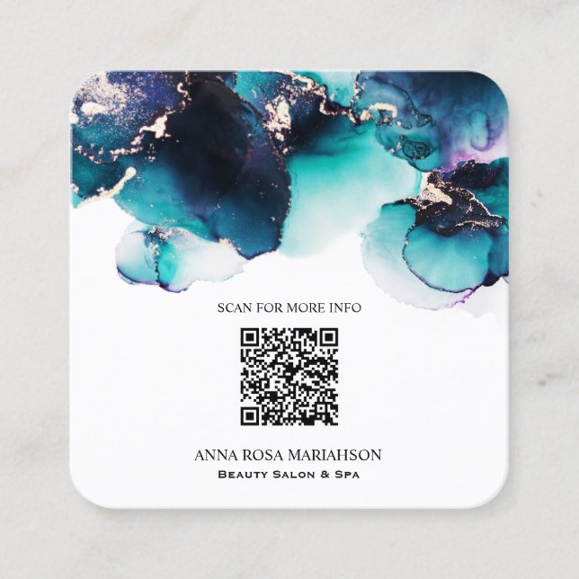 *~* BOLD TEAL  QR CODE Yummy  Gold Bold AP29 Square Business Card (Front)