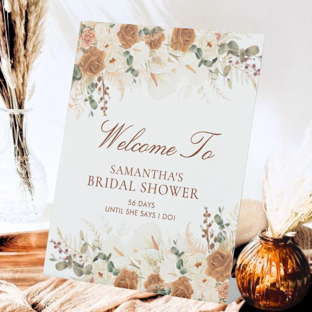 Bold Terracotta Floral Welcome to the Shower Pedestal Sign (Creator Uploaded)