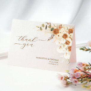 Bold Terracotta Rose Calla Lily Wedding Thank You Card