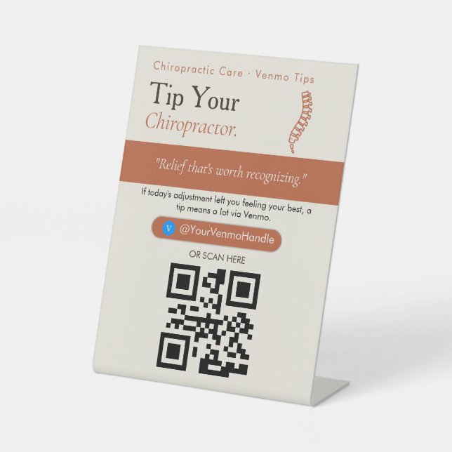 Bold Terracotta Tip Your staff qr code venmo pays Pedestal Sign (Front)
