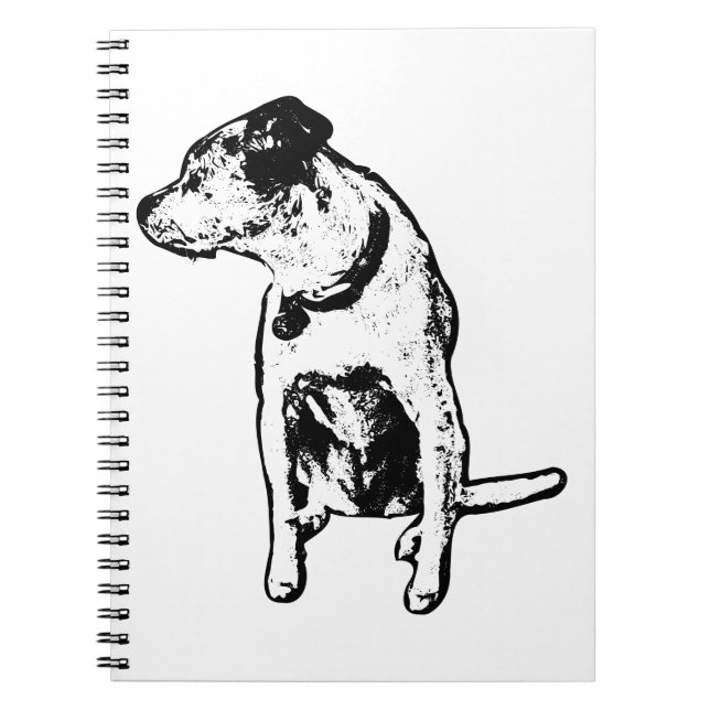 Bold Terrier Mix Sitting Ink Art Notebook (Front)