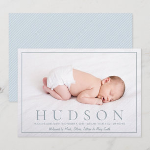 Bold text baby birth announcement card