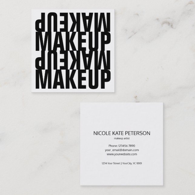 Bold Text Black and White Makeup Square Business Card (Front/Back)