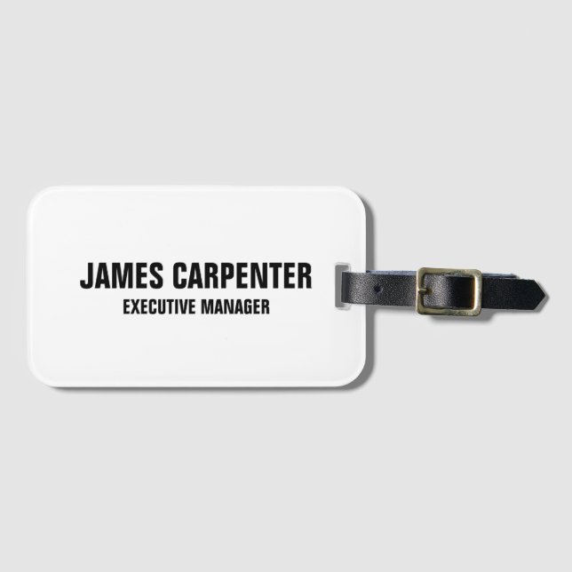 Bold Text Black White Modern Professional Luggage Tag (Front Horizontal)