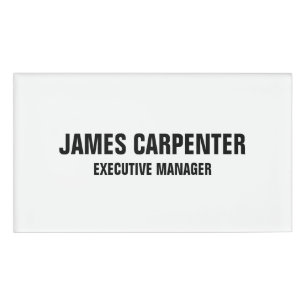 Bold Text Black White Modern Professional Name Tag