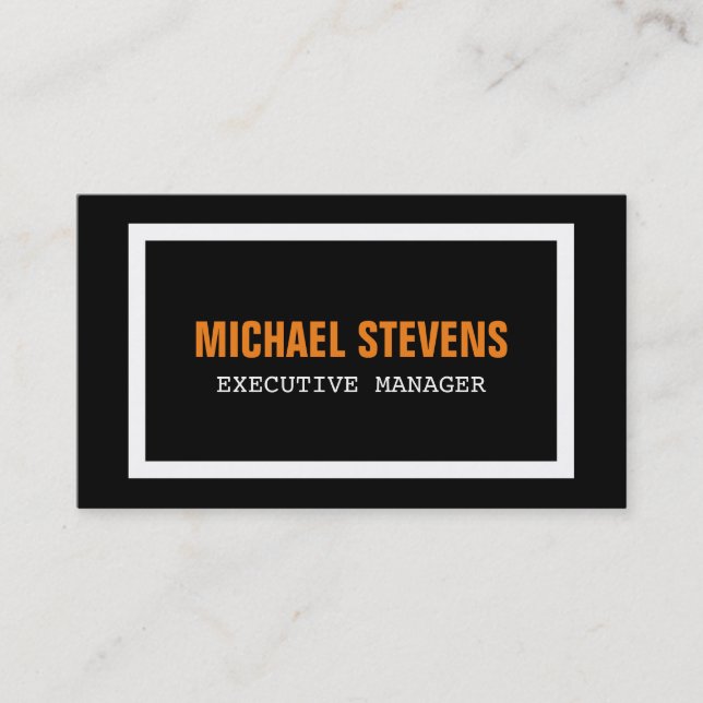 Bold Text Black White Orange Stylish Professional Business Card (Front)