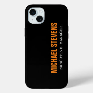 Bold Text Black White Orange Stylish Professional iPhone 15 Mini Case
