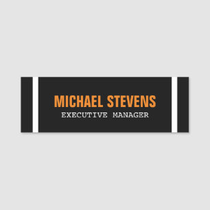 Bold Text Black White Orange Stylish Your Name Tag