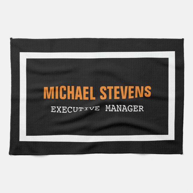 Bold Text Black White Orange Stylish Your Name Tea Towel (Horizontal)