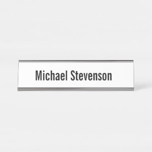 Bold Text Black White Personalised Plain Modern Desk Name Plate