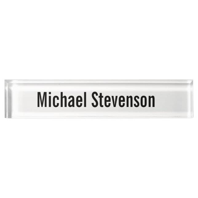 Bold Text Black White Personalised Plain Modern Nameplate (Front)