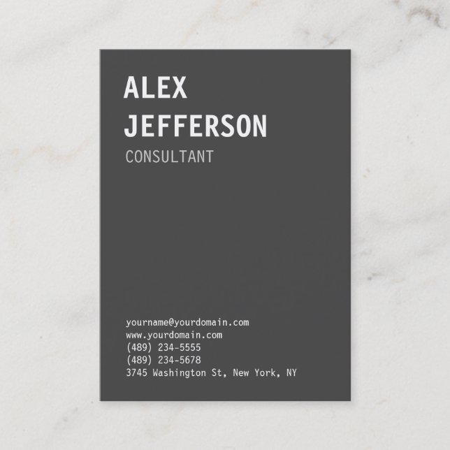 Bold Text Grey White Professional Business Card (Front)