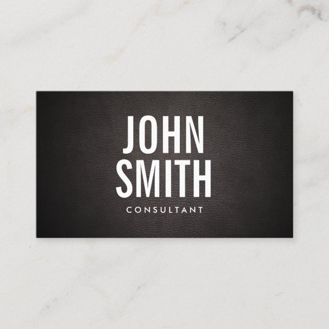 Bold Text Minimalist Classy Leather Consultant Business Card (Front)