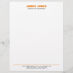 Bold Text Orange White Stylish Modern Professional Custom Letterhead