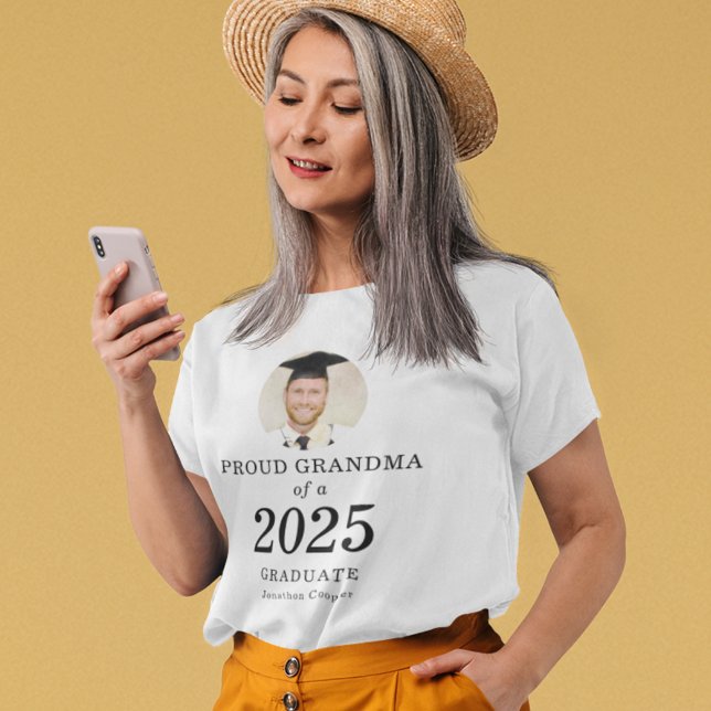Bold Text Photo Proud Grandma of 2025 Graduate T-Shirt (Creator Uploaded)