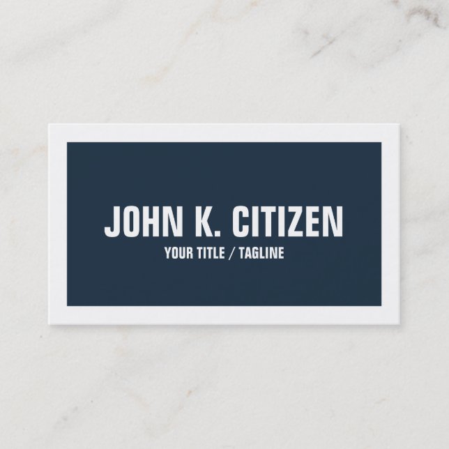 Bold Text Wide Border Business Card - blue / white (Front)