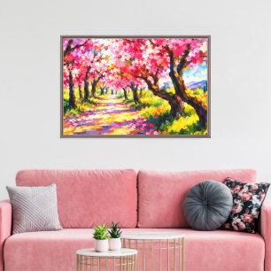 Bold Textured Sakura Tree Avenue - Colourful Canvas Print
