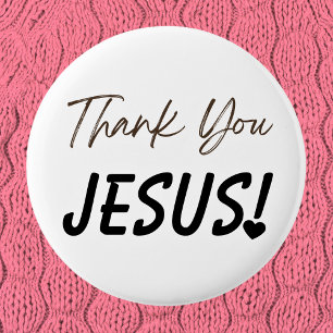 Bold Thank You Jesus Exclamation Heart Christian  6 Cm Round Badge