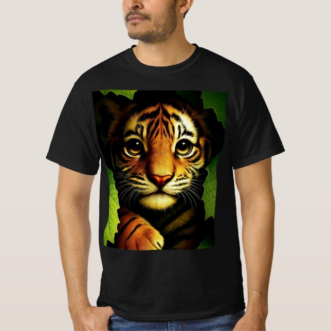 Bold Tiger Cub in Jungle Leaves | Men's T-shirt (Front)