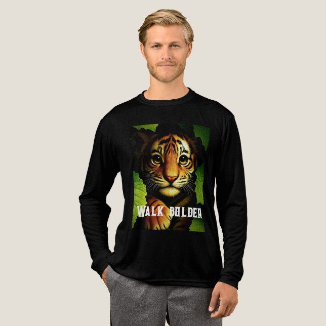 Bold Tiger Cub in Jungle Leaves | Men's T-shirt Tri-Blend Shirt (Full Front)