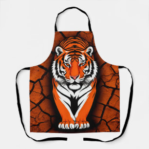 Bold Tiger on Cracked Earth Backgroun Apron