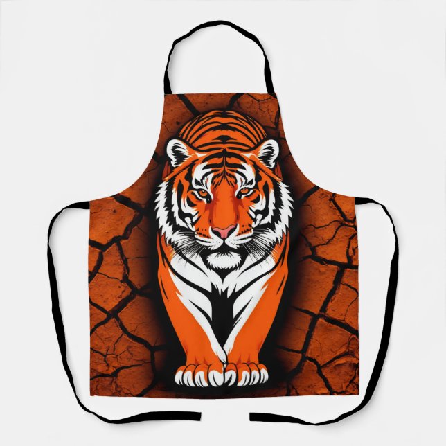 Bold Tiger on Cracked Earth Backgroun Apron (Front)
