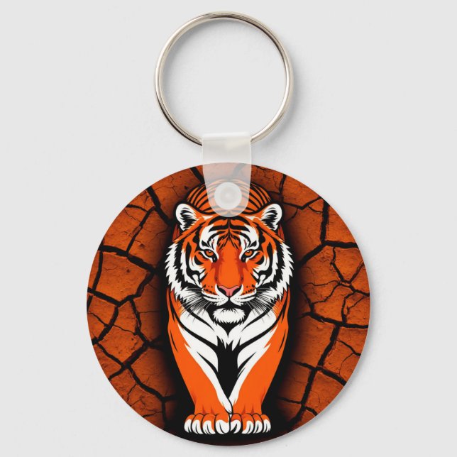 Bold Tiger on Cracked Earth Backgroun Key Ring (Front)