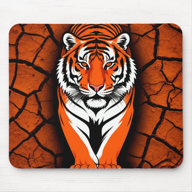 Bold Tiger on Cracked Earth Backgroun Mouse Pad (Front)