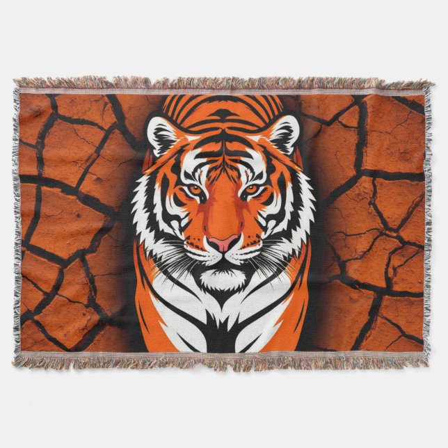 Bold Tiger on Cracked Earth Backgroun Throw Blanket (Front)
