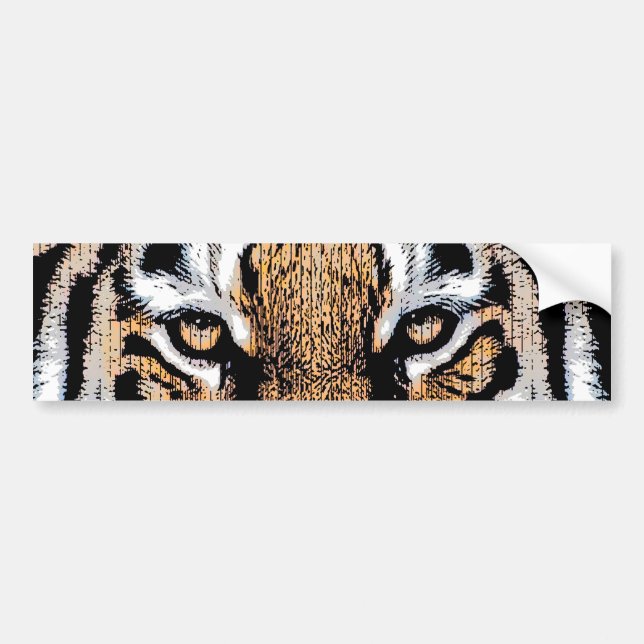 Bold Tiger Portrait Graphic Press Style Bumper Sticker (Front)