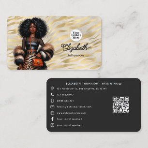 Bold Tiger Print Black Woman Boss Branding Business Card
