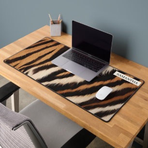 Bold Tiger Stripe Faux Fur Desk Mat