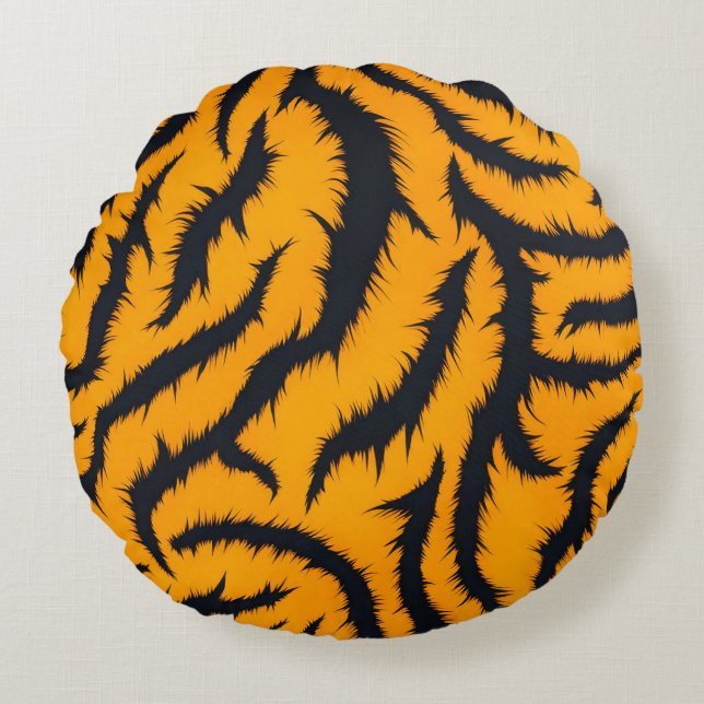 Bold Tiger Stripes Pattern in Orange and Black Round Cushion (Front)