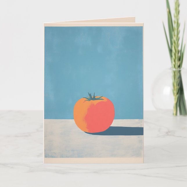 Bold Tomato on Blue Minimalist Art Card (Front)