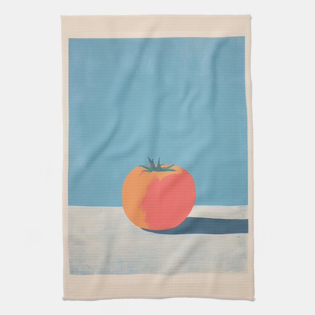 Bold Tomato on Blue Minimalist Art Tea Towel (Vertical)