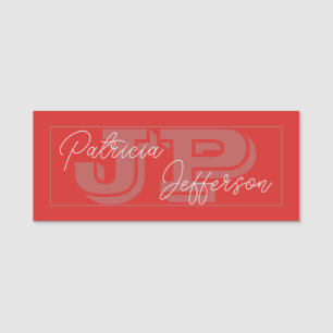 Bold Tomato Red Handwritten Monogram Elegant Name Tag