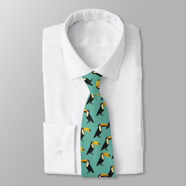 Bold Toucan on Teal Pattern Tie (Tied)